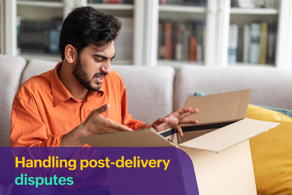 Customer looks frustrated as the delivery is unboxed and identifies the problems with delivery