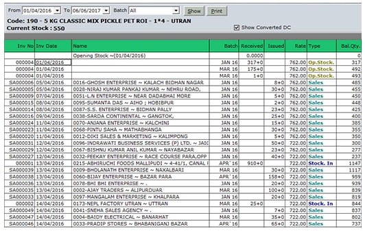 Closing stock analysis in distribution ERP solution