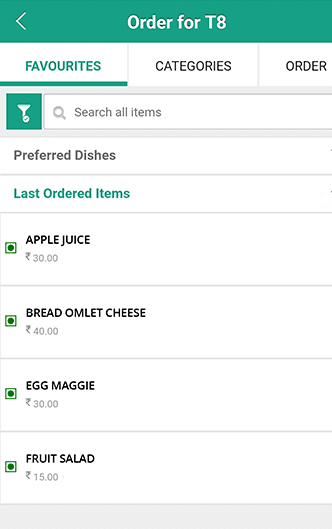 steward order taking screen