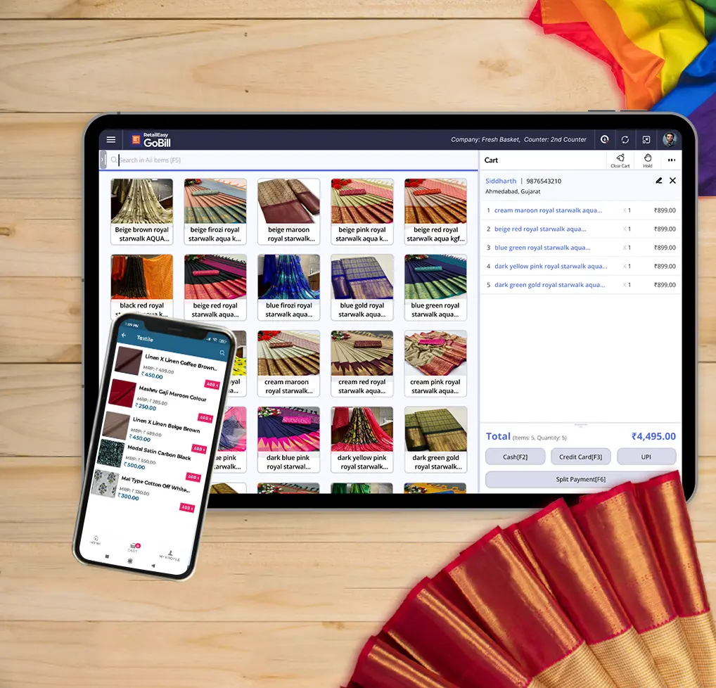 Apparel Retail POS software Textile POS Software Billing Screen with Product Listings